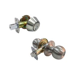 Faultless Ball Satin Stainless Steel Entry Knob and Single Cylinder Deadbolt