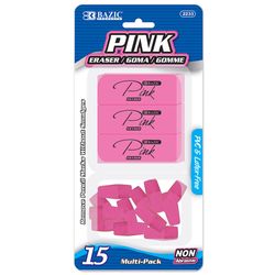 Bazic Products Pink Pencil Eraser Assortment 15 pk