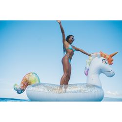 PoolCandy Glitter Multicolored PVC Inflatable Unicorn Pool Float