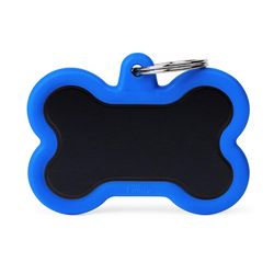 MyFamily Hushtag Black/Blue Bone Aluminum Dog Pet Tags X-Large