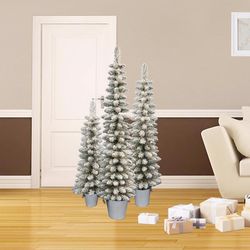 Celebrations 5 ft. Slim Flocked Pencil Christmas Tree