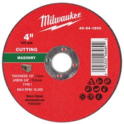 Milwaukee 4 in. D X 5/8 in. X 1/8 in. thick Masonry Cut-Off Wheel 1 pc
