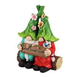 Exhart Multicolored Resin 13 in. H Gnome Couple w/Sign Solar Statue