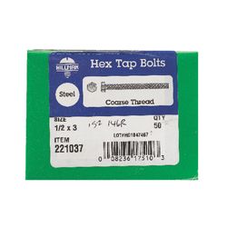 HILLMAN 1/2 in. D X 3 in. L Zinc Plated Steel Hex Tap Bolt 50 pk
