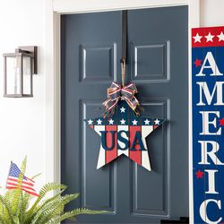 Glitzhome Patriotic Star Door Hanger Burlap/MDF/Plywood 1 pc