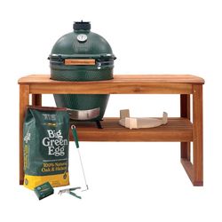 Big Green Egg 18.25 in. Large EGG Package with Acacia Table Charcoal Kamado Grill and Smoker Green