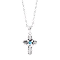 Montana Silversmiths Women's Feathered Cross Silver/Turquoise Necklace Water Resistant