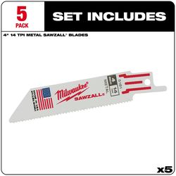 Milwaukee Sawzall 4 in. Bi-Metal Double Duty Upgrade Reciprocating Saw Blade 14 TPI 5 pk