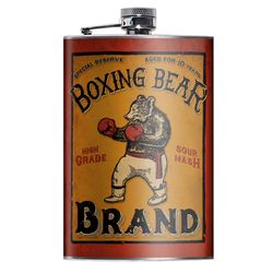 Lucky Jack 8 oz Stainless Steel Boxing Bear Hip Flask