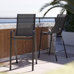 Flash Furniture Brazos Series Black Steel Frame Modern Chair Set