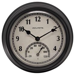 AcuRite Clock/Thermometer Plastic Black 8 in.
