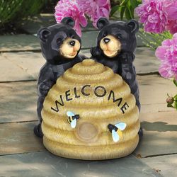 Exhart WindyWings Resin Black/Yellow 8 in. Bears and Welcome Hive Statue