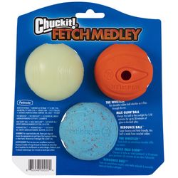 Chuckit! For Dog Assorted Rubber Glow, Whistler and Rebounce Bounce Ball Medium 3 pk