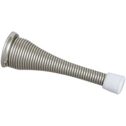 National Hardware Steel w/Rubber Tip Satin Nickel Silver Spring Door Stop Mounts to wall .75 in.