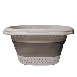 The Flex Pail Gray/White Plastic Collapsible Laundry Basket