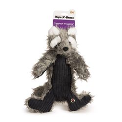 HuggleHounds X-Brace For Dog Black/Gray Plush Redwood Raccoon Dog Toy 1 pk