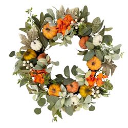 Briarwood Lane 24 in. D Pumpkins and Eucalyptus Wreath