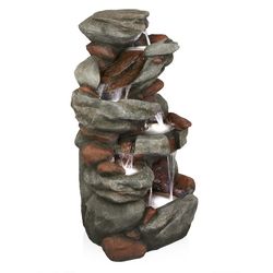 Alpine Polyresin Gray Cascading Stone Fountain with LED Light