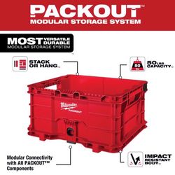 Milwaukee Packout 50 lb Red Crate 9.9 in. H X 18.6 in. W X 15.3 in. D Stackable