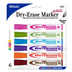 Bazic Products Low Odor Bright Color Dry Erase Markers 6 pk