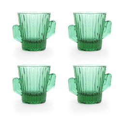 Kikkerland 1 oz Green Glass Cactus Shot Glass Set