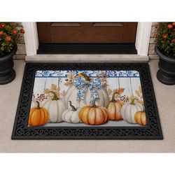Briarwood Lane 30 in. W X 18 in. L Multi-Color Blue And White Pumpkins Polyester Door Mat