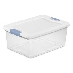 Sterilite 15 qt Clear/White Latch Storage Box 6-3/4 in. H X 16-1/4 in. W X 11-1/4 in. D Stackable