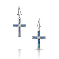 Montana Silversmiths Women's River of Lights Opal Cross Blue/Silver Earrings Water Resistant