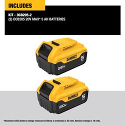 DeWalt 20V MAX DCB205-2 5 Ah Lithium-Ion Battery 2 pc