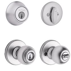 Kwikset Tylo Satin Chrome Deadbolt and Entry Door Knob 1-3/4 in.