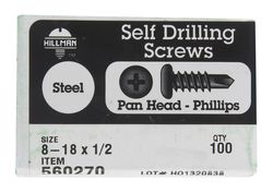 HILLMAN No. 8 Ga. X 1/2 in. L Phillips Pan Head Self-Drilling Screws 100 pk