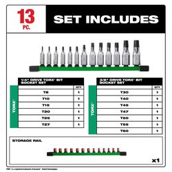 Milwaukee 1/4 and 3/8 in. drive SAE Torx Bit Socket Set 13 pc