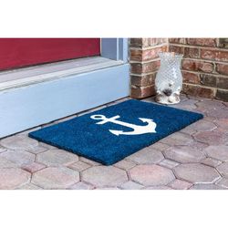 Entryways Sweet Home 28 in. W X 17 in. L Blue/White Anchor Coir Door Mat