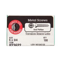 HILLMAN No. 6 Ga. X 3/4 in. L Phillips Oval Head Sheet Metal Screws 100 pk