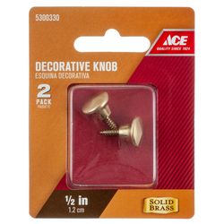 Ace Decorative Round Furniture Knob 1/2 in. D 1 in. Brass 2 pk