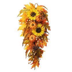 Glitzhome 26 in. Sunflower Pumpkin Leaf Swag Fall Decor