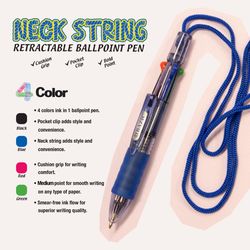Bazic Products Neck String Multi-Colored Retractable 4-Color Neck Pen 1 pk