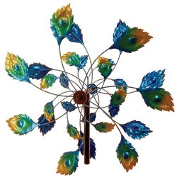 Summerfield Terrace Multicolored Metal 75 in. H X 20 in. L X 10 in. W Peacock Feathers Windmill