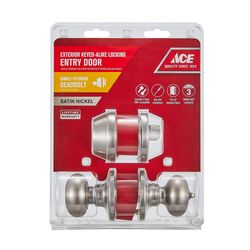 Ace Colonial Knob Satin Nickel Deadbolt and Entry Door Knob KW1 1-3/4 in.