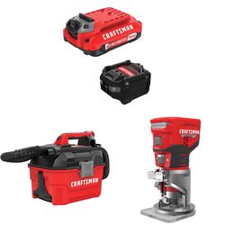 CRAFTSMAN V20 3Ah Advanced Battery Starter with 2Gal Wet/Dry Vac withBrushless RP Router