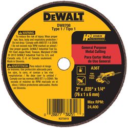 DeWalt High Performance 3 in. D X 1/4 in. X .035 in. thick Aluminum Oxide Cut-Off Wheel 1 pc