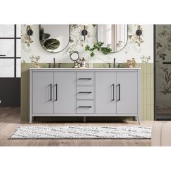 Home Living Double Grey Bathroom Vanity 72 in. W X 21.5 in. D X 35 in. H