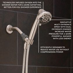 Oxygenics PowerFlow Brushed Nickel ABS 3 settings Handheld Showerhead 1.75 gpm