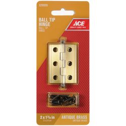 Ace 1.75 in. W X 2 in. L Antique Brass Brass Ball Tip Hinge 2 pk