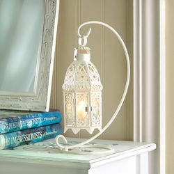 Gallery of Light Lacy Glass/Metal White Hanging Lantern
