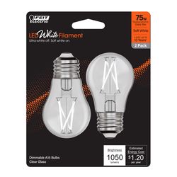 Feit White Filament A15 E26 (Medium) Filament LED Bulb Soft White 75 Watt Equivalence 2 pk