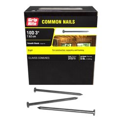 Grip-Rite 10D 3 in. Common Bright Steel Nail Flat Head 5 lb