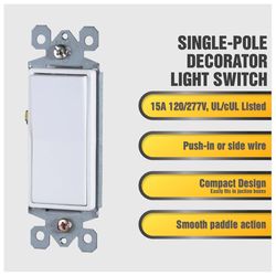 Faith 15 amps Single Pole Decorator Paddle Switch White 10 pk