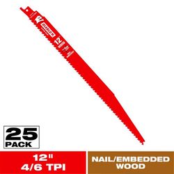 Diablo 12 in. Bi-Metal Nail Embedded Wood Reciprocating Blade 4/6 TPI 25 pk