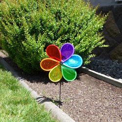 In The Breeze Multicolored Mylar 22 in. H X 12 in. W Rainbow Flower Garden Stake Spinner